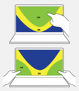 To laptops, hvor der viser håndstilling ved tommelfingerbrug og ved pegefingerbrug.